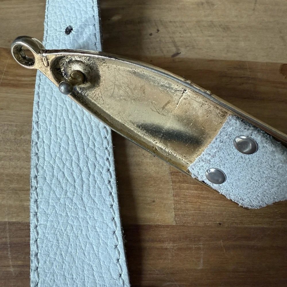 Gail Labelle Belt Leather White Gold‎ Size Medium Statement Hip Unique Medieval